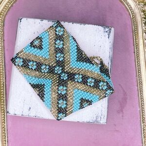 90. Turquoise and Bronze Seed Bead Bracelet